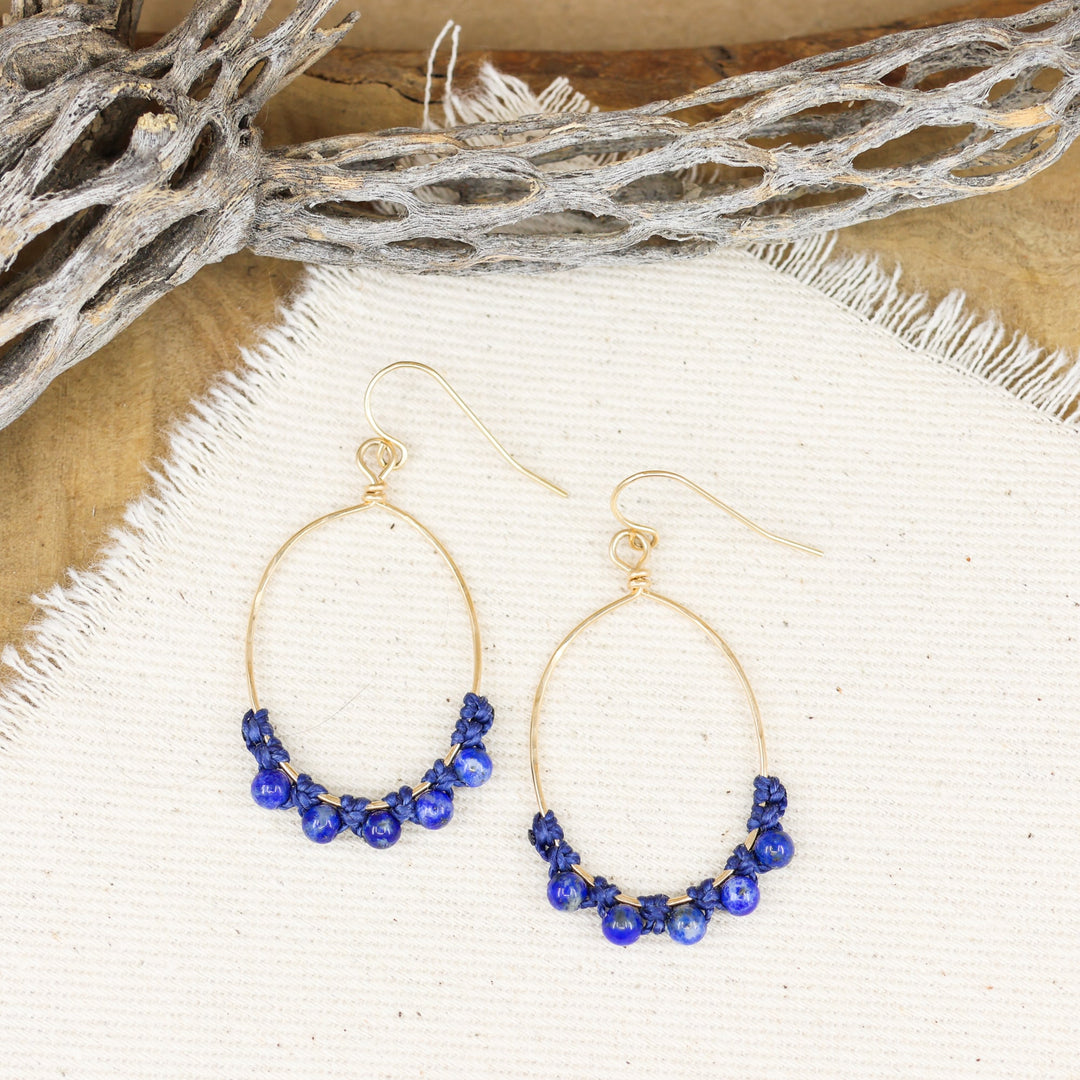 handmade Lapis lazuli oval hoop earrings 14k gold filled wire