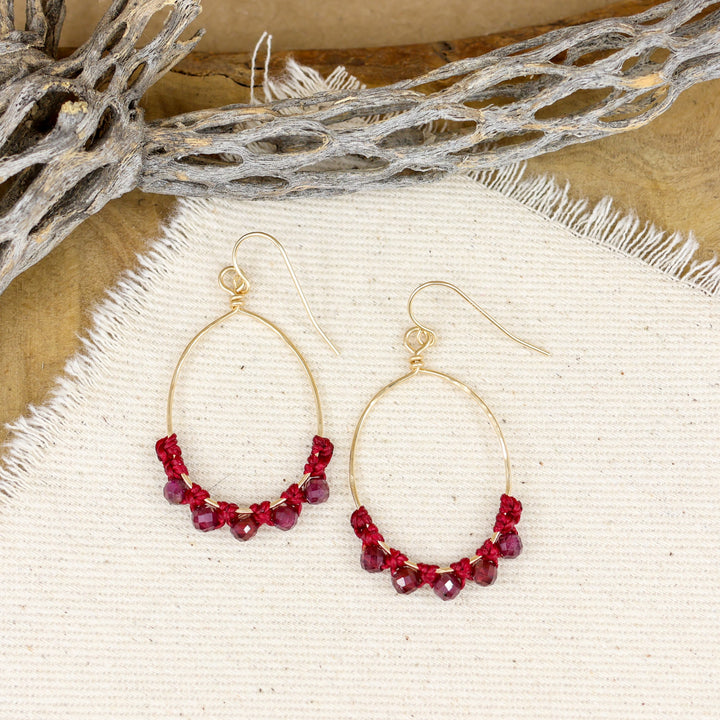 handmade garnet hoop earrings 14k gold fill