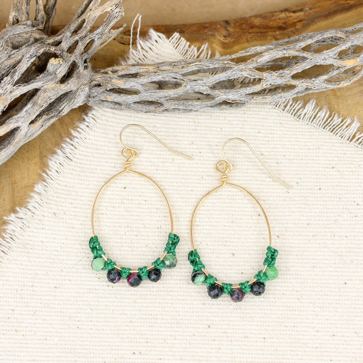 handcrafted ruby zoisite hoop earrings 14k gold filled