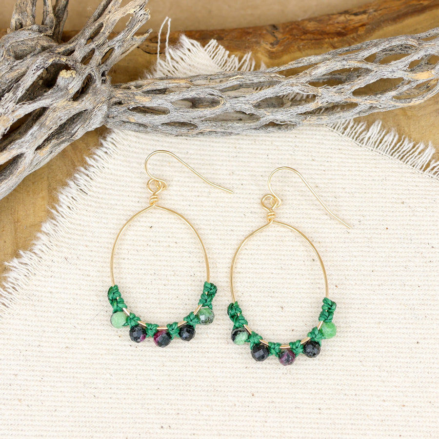 handcrafted ruby zoisite hoop earrings 14k gold filled