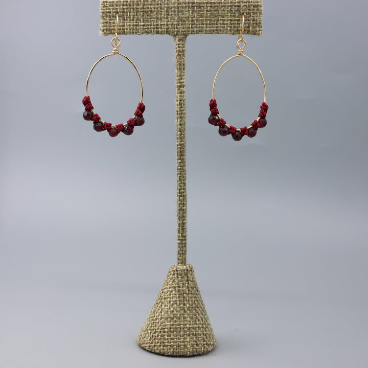 Garnet Hoop Earrings / 14k Gold Fill / Oval