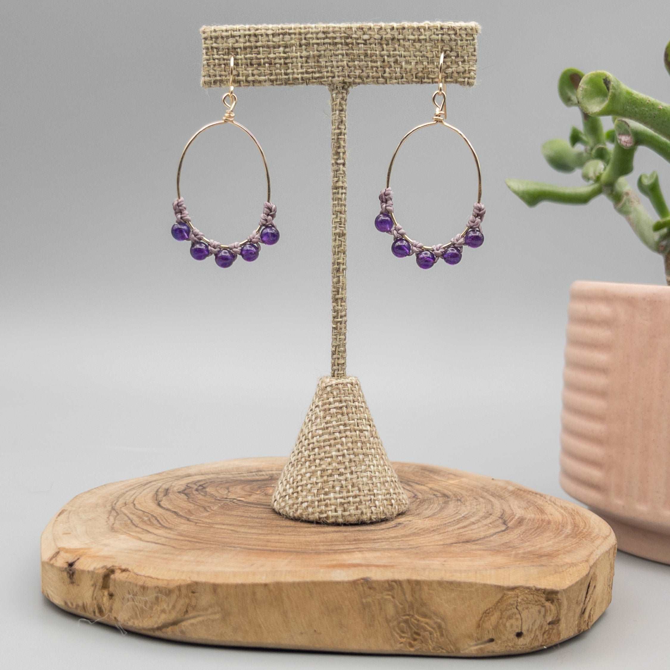 Amethyst gold hoop on sale earrings