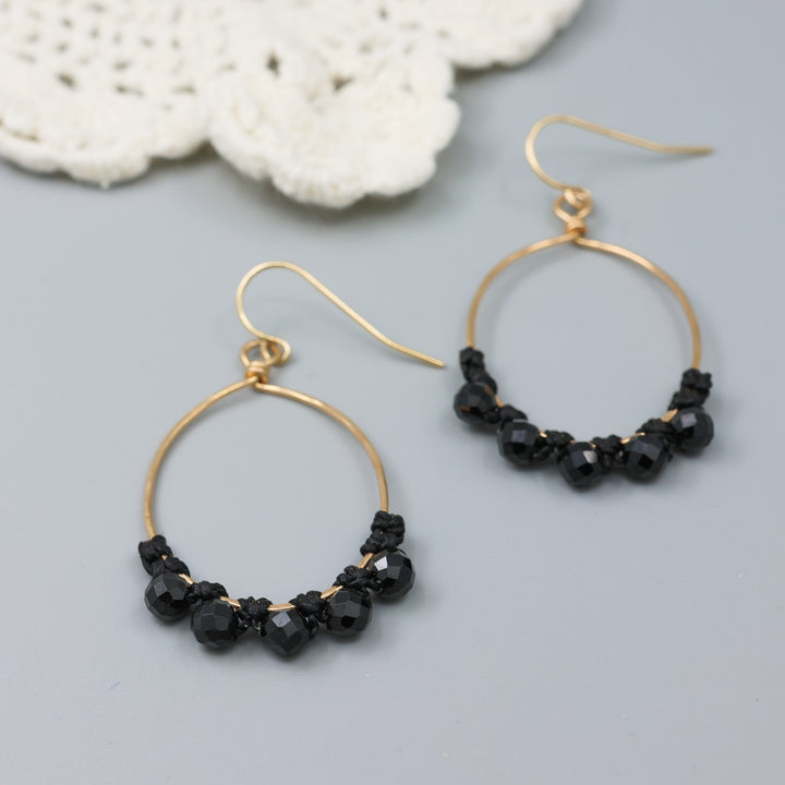 Black Spinel Hoop Earrings / 14k Gold Fill / Oval