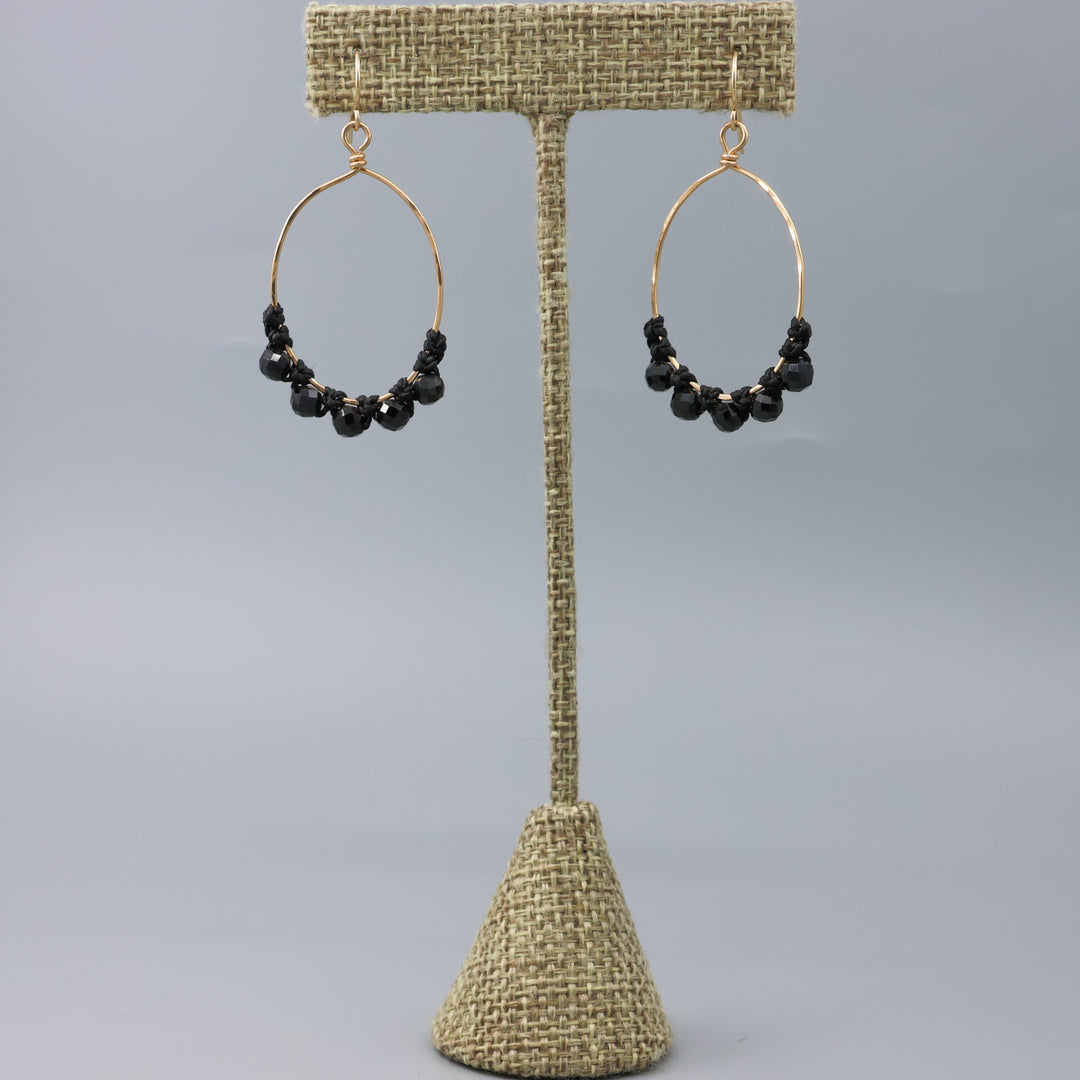 Black Spinel Hoop Earrings / 14k Gold Fill / Oval