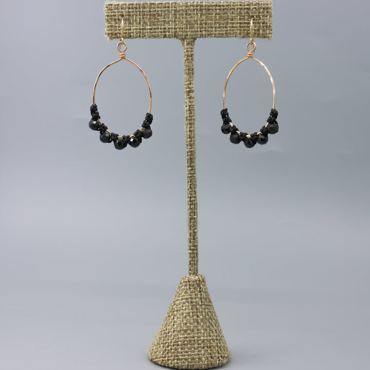 Black Spinel Hoop Earrings / 14k Gold Fill / Oval
