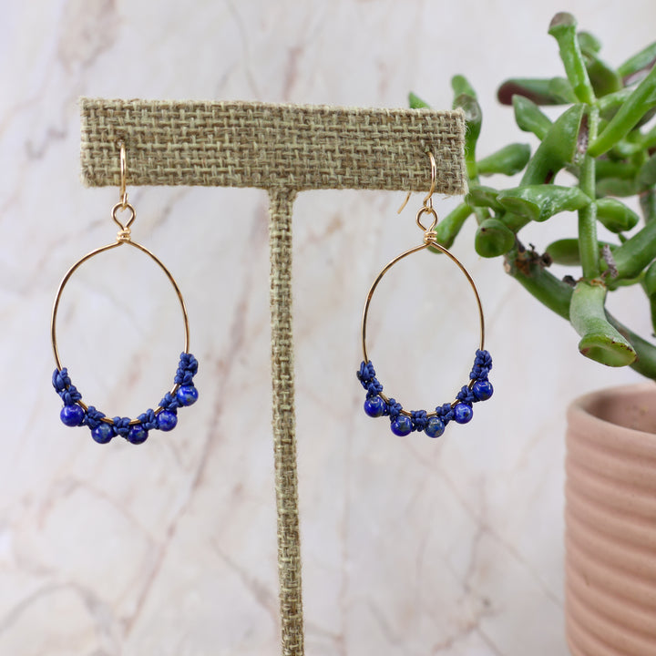 lapis lazuli gold filled handmade hoop earrings