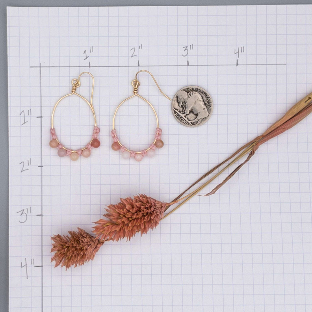 Pink Opal Hoop Earrings / 14k Gold Filled / Oval
