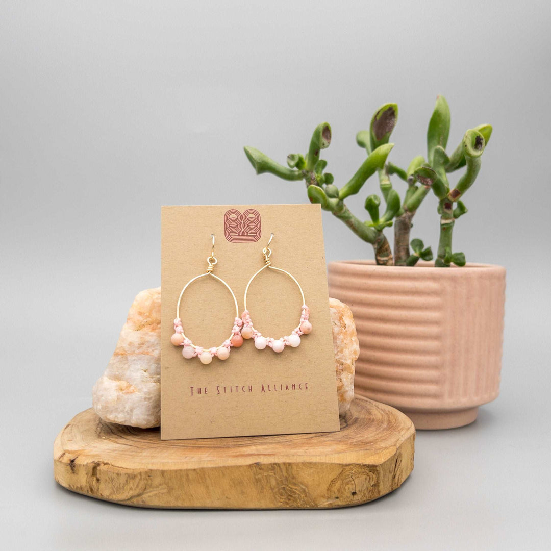 Pink Opal Hoop Earrings / 14k Gold Filled / Oval