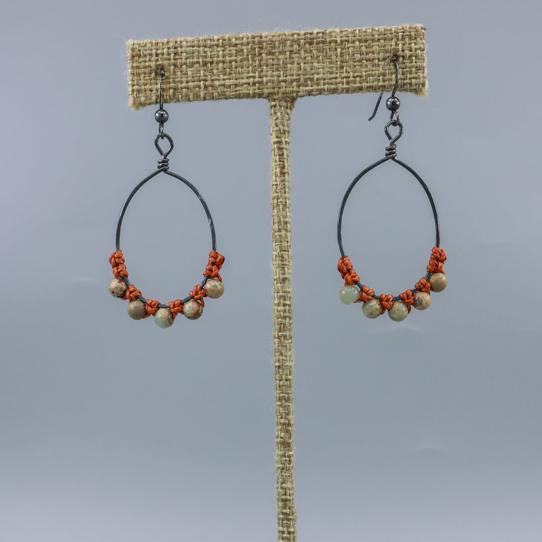 oxidized sterling silver handmade aqua terra jasper beaded hoop earrings