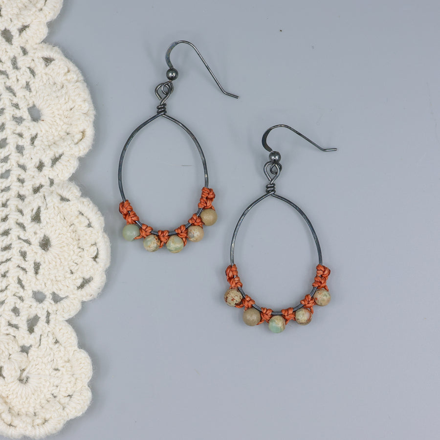 handmade aqua terra jasper beaded hoop earrings
