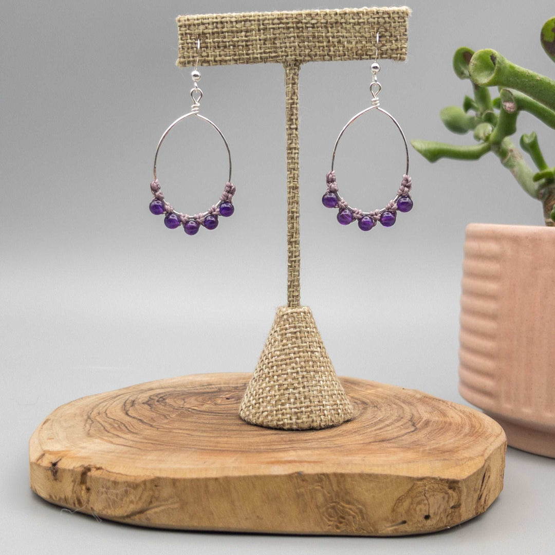 amethyst hoop earrings in sterling silver oval shape