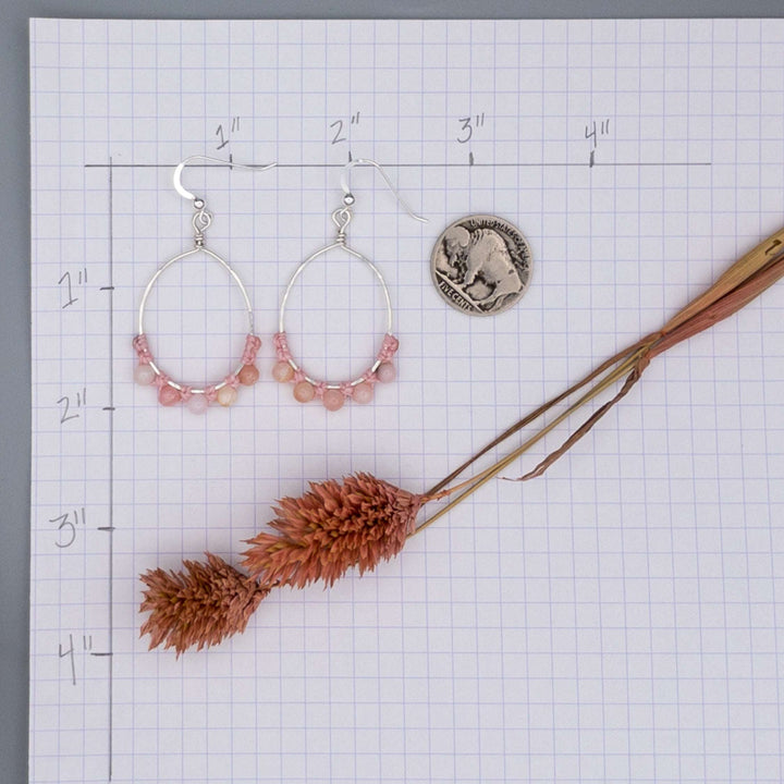 Pink Opal Hoop Earrings / Sterling Silver / Oval