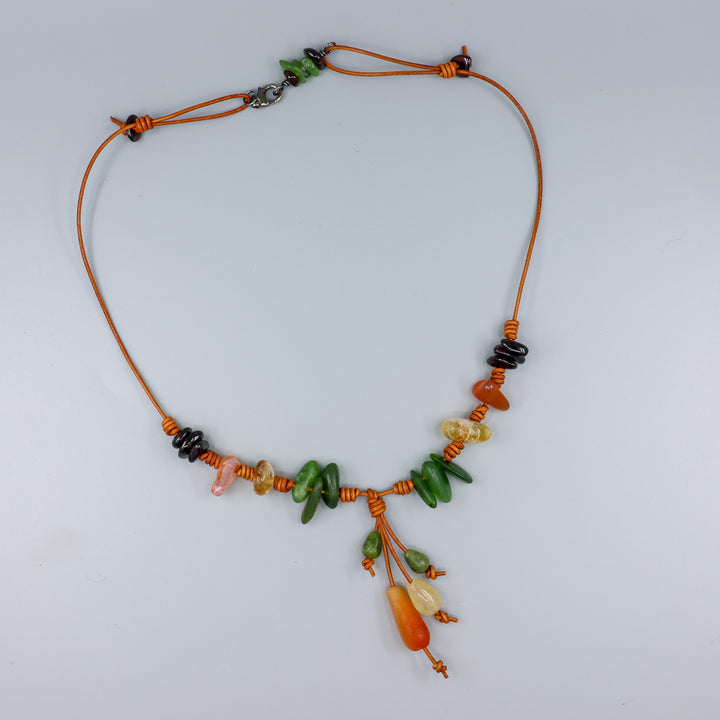Over the Falls Leather & Gemstone Necklace, Autumn