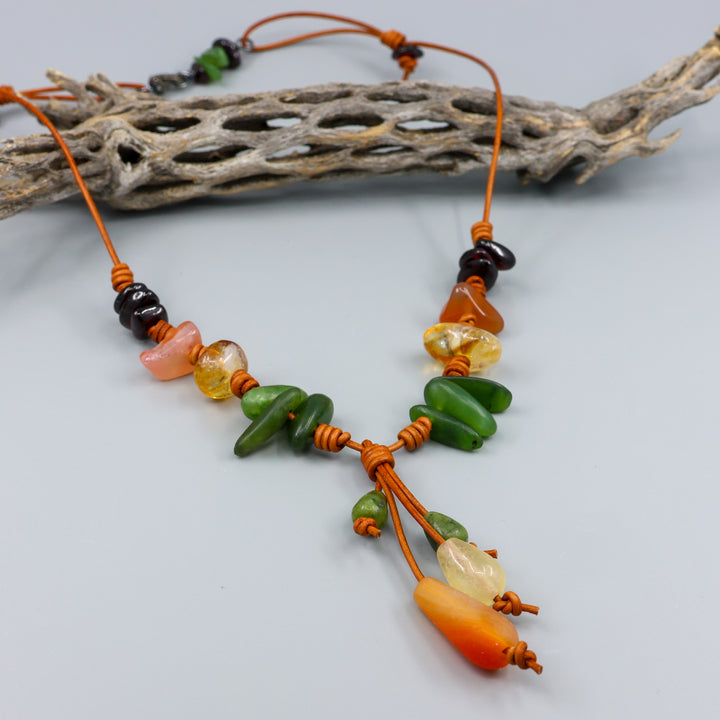Over the Falls Leather & Gemstone Necklace, Autumn