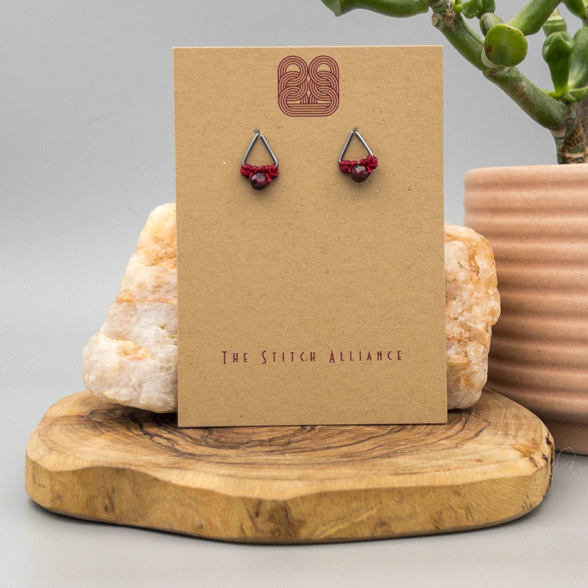 Triangle Post - Oxidized Sterling Silver / Garnet