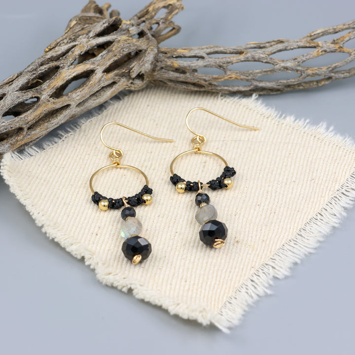 Paloma Hoop Earrings / Black Tourmaline / Gold Fill