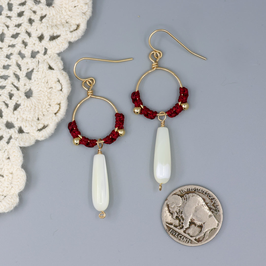 Paloma Hoop Earrings / Mother of Pearl, Red / Gold Fill