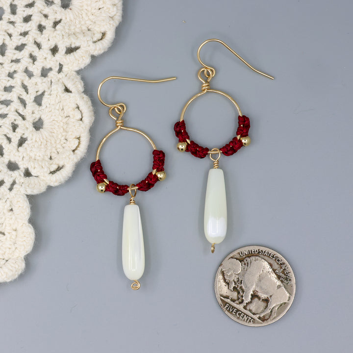 Paloma Hoop Earrings / Mother of Pearl, Red / Gold Fill