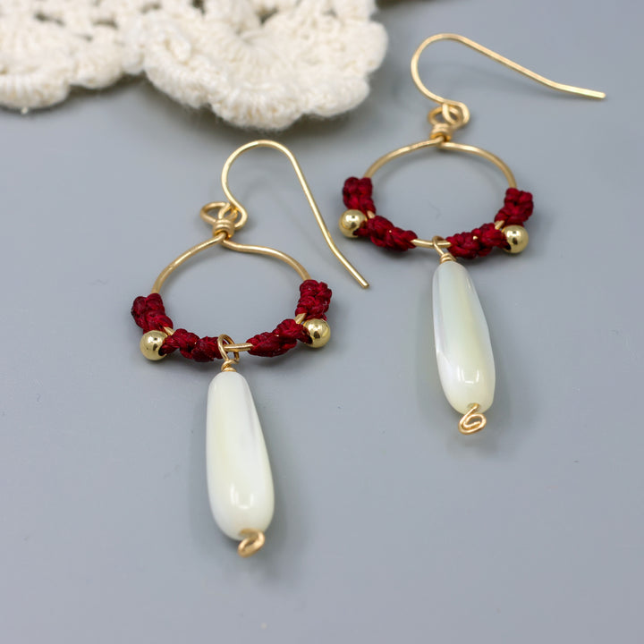 Paloma Hoop Earrings / Mother of Pearl, Red / Gold Fill