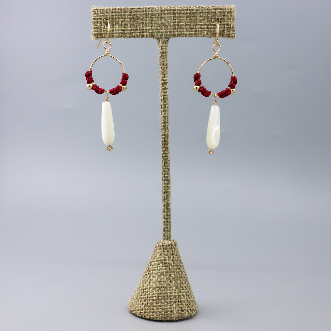Paloma Hoop Earrings / Mother of Pearl, Red / Gold Fill