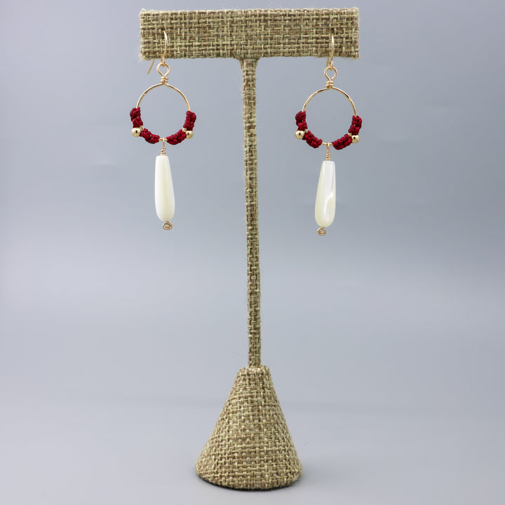 Paloma Hoop Earrings / Mother of Pearl, Red / Gold Fill