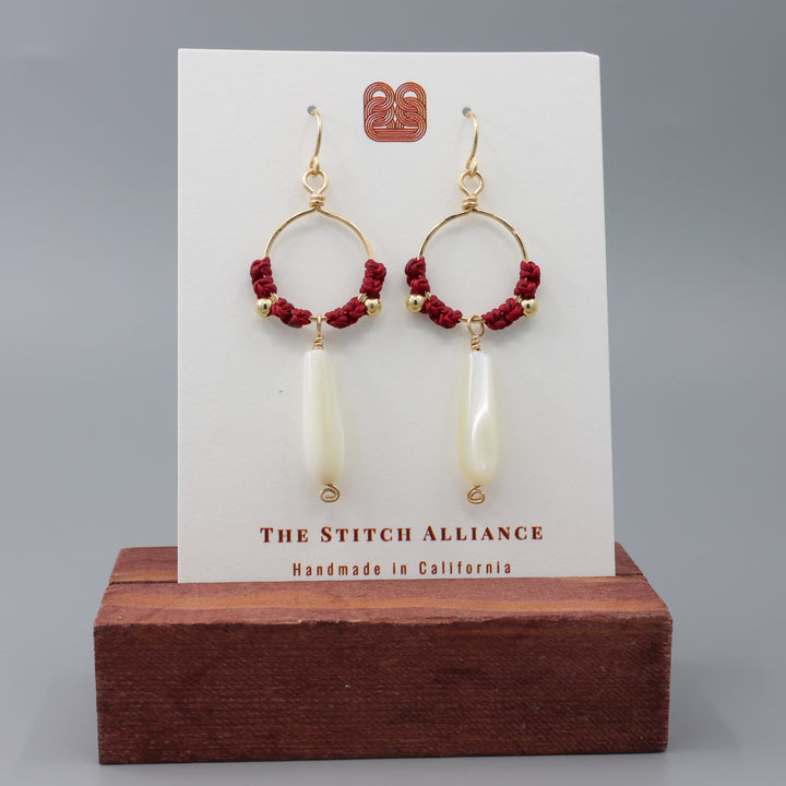 Paloma Hoop Earrings / Mother of Pearl, Red / Gold Fill