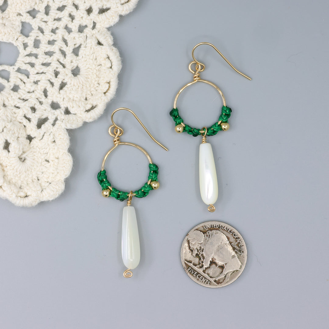 Paloma Hoop Earrings / Mother of Pearl, Green / Gold Fill