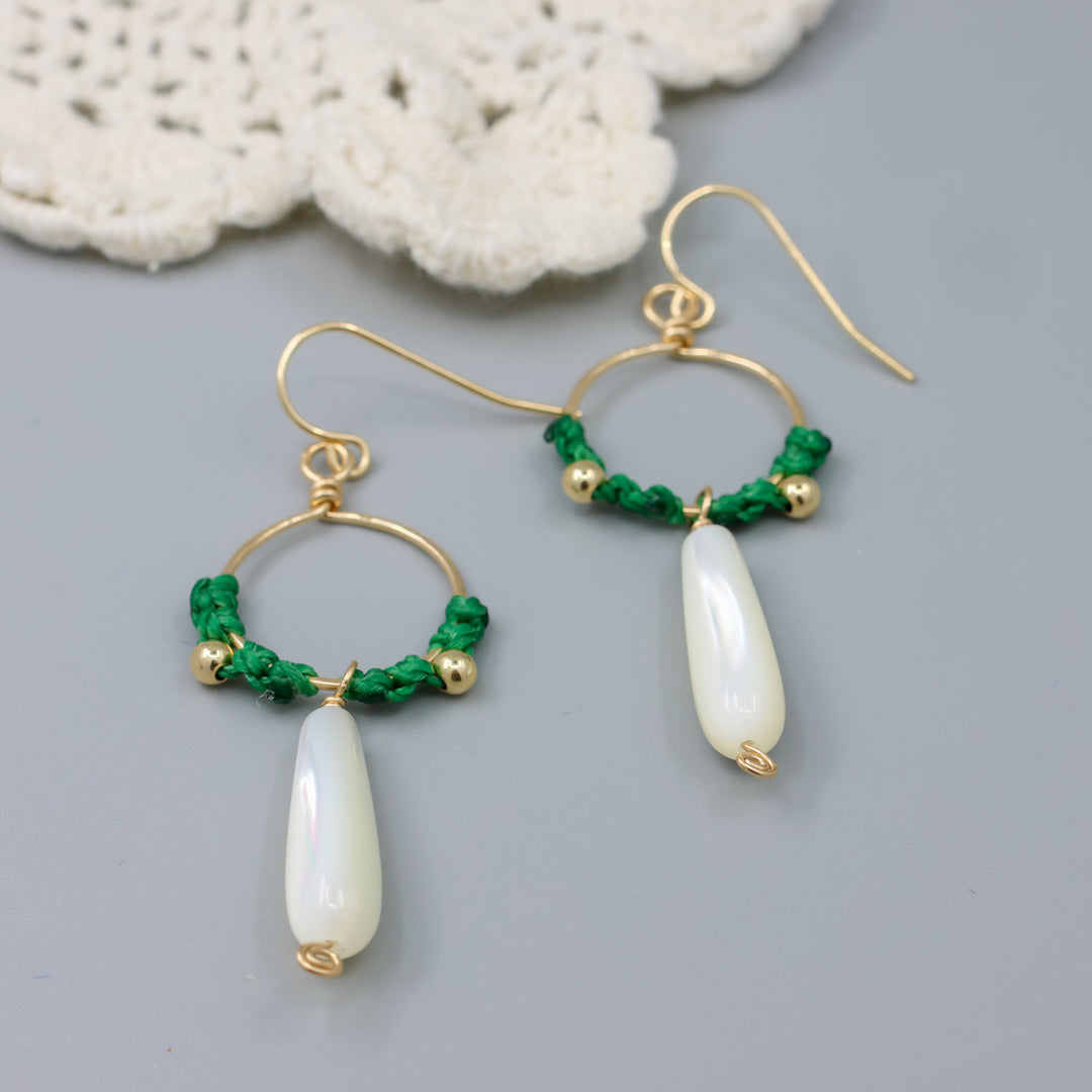 Paloma Hoop Earrings / Mother of Pearl, Green / Gold Fill