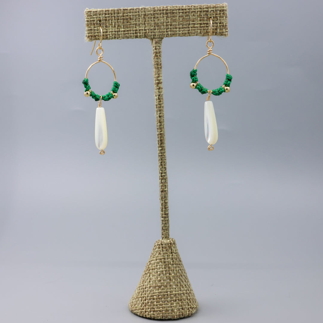 Paloma Hoop Earrings / Mother of Pearl, Green / Gold Fill