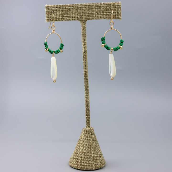 Paloma Hoop Earrings / Mother of Pearl, Green / Gold Fill