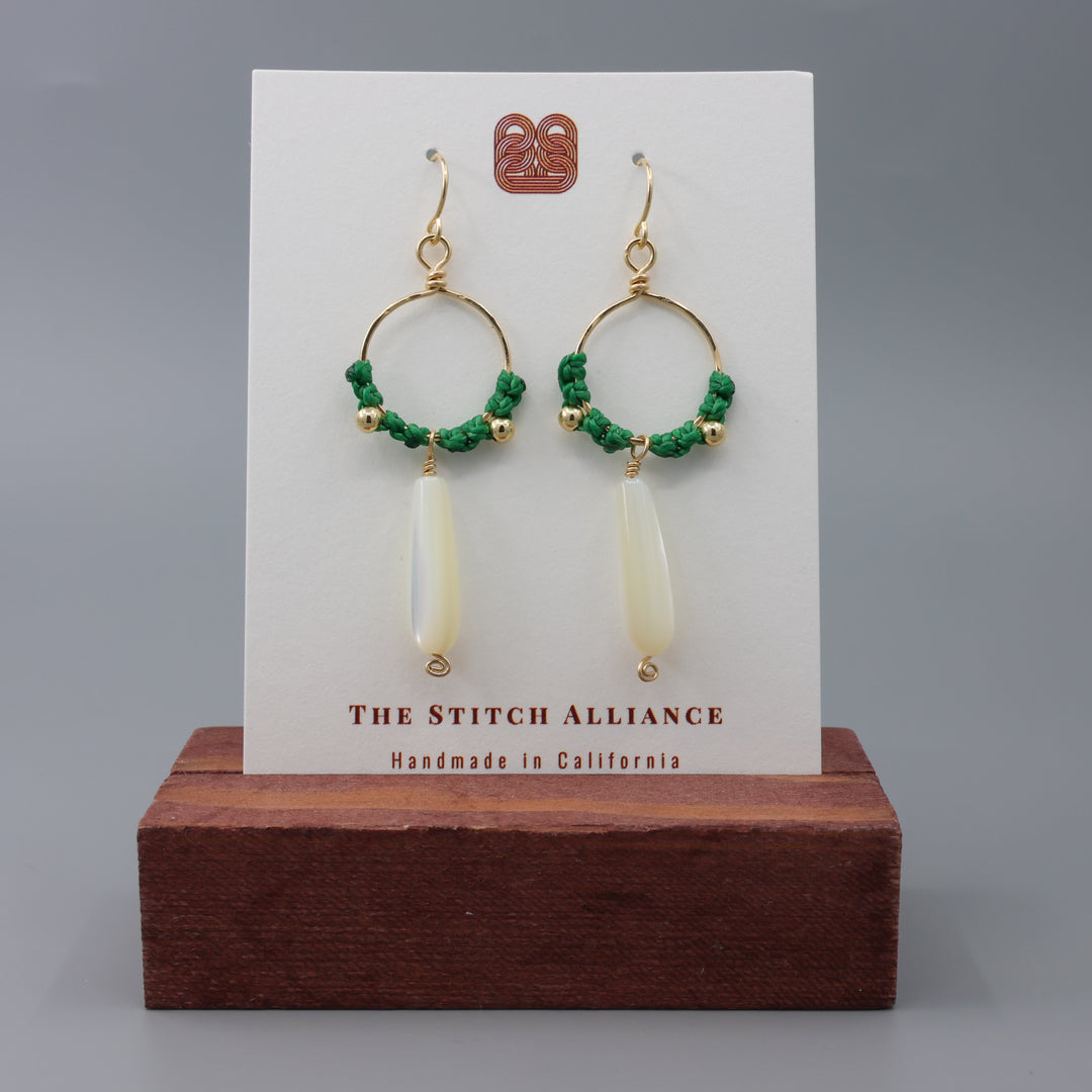 Paloma Hoop Earrings / Mother of Pearl, Green / Gold Fill