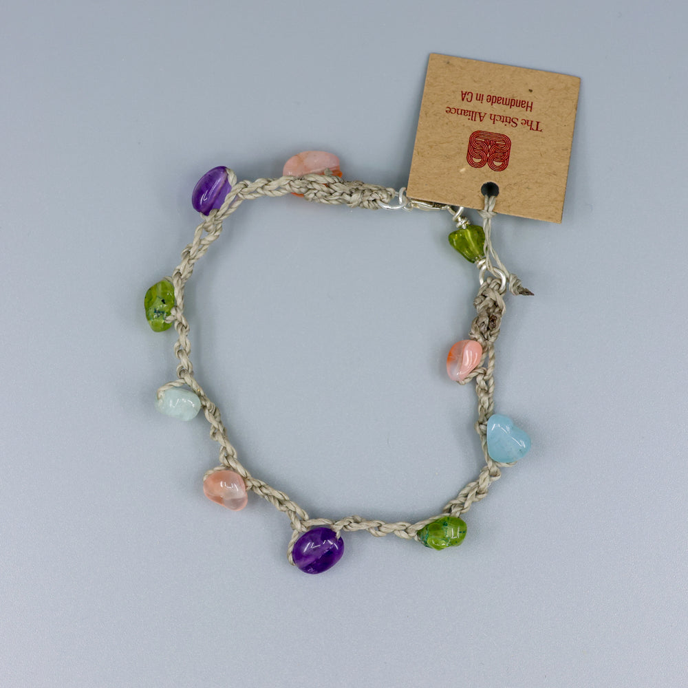 handmade candy colored gemstone crochet bracelet with sterling silver clasp