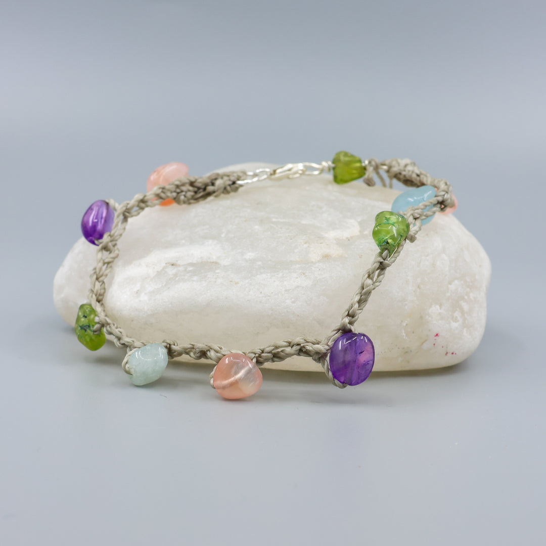 fun candy colored gemstone crochet bracelet with sterling silver clasp
