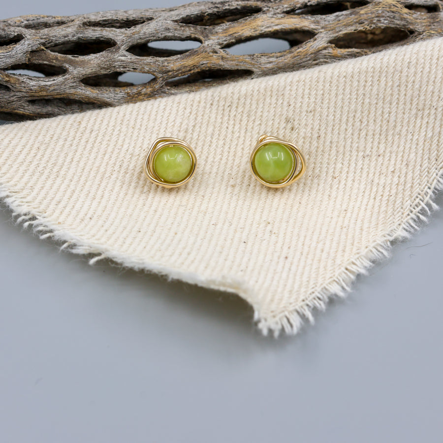 handmade peridot stud earrings 14k gold fill