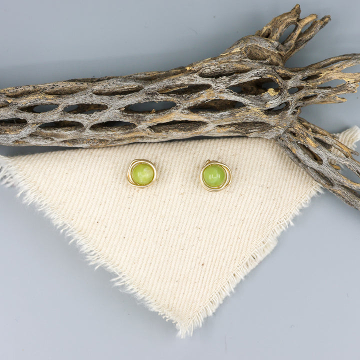 Peridot Stud Earrings - Wire Wrap Gold Fill