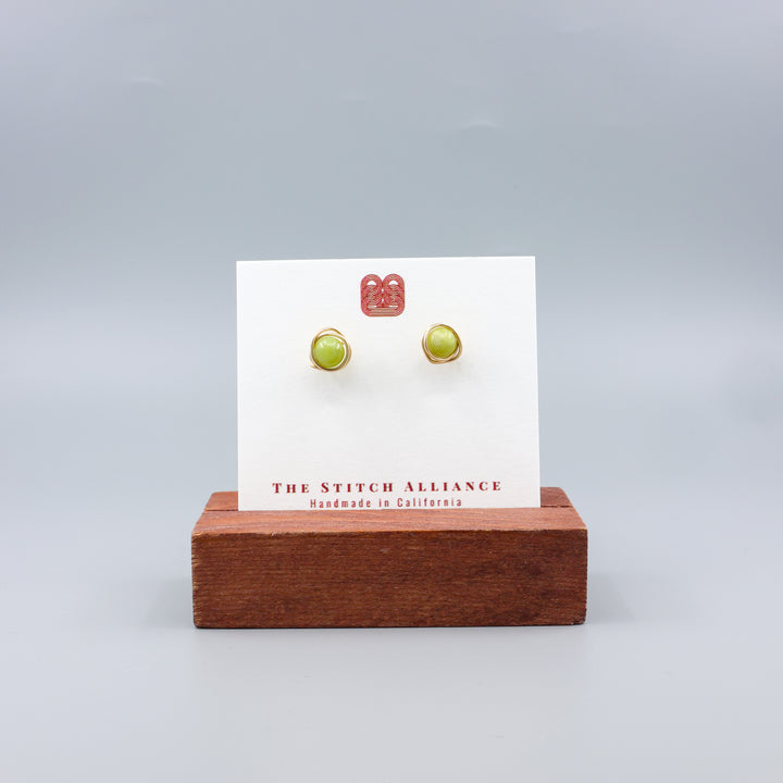 Peridot Stud Earrings - Wire Wrap Gold Fill