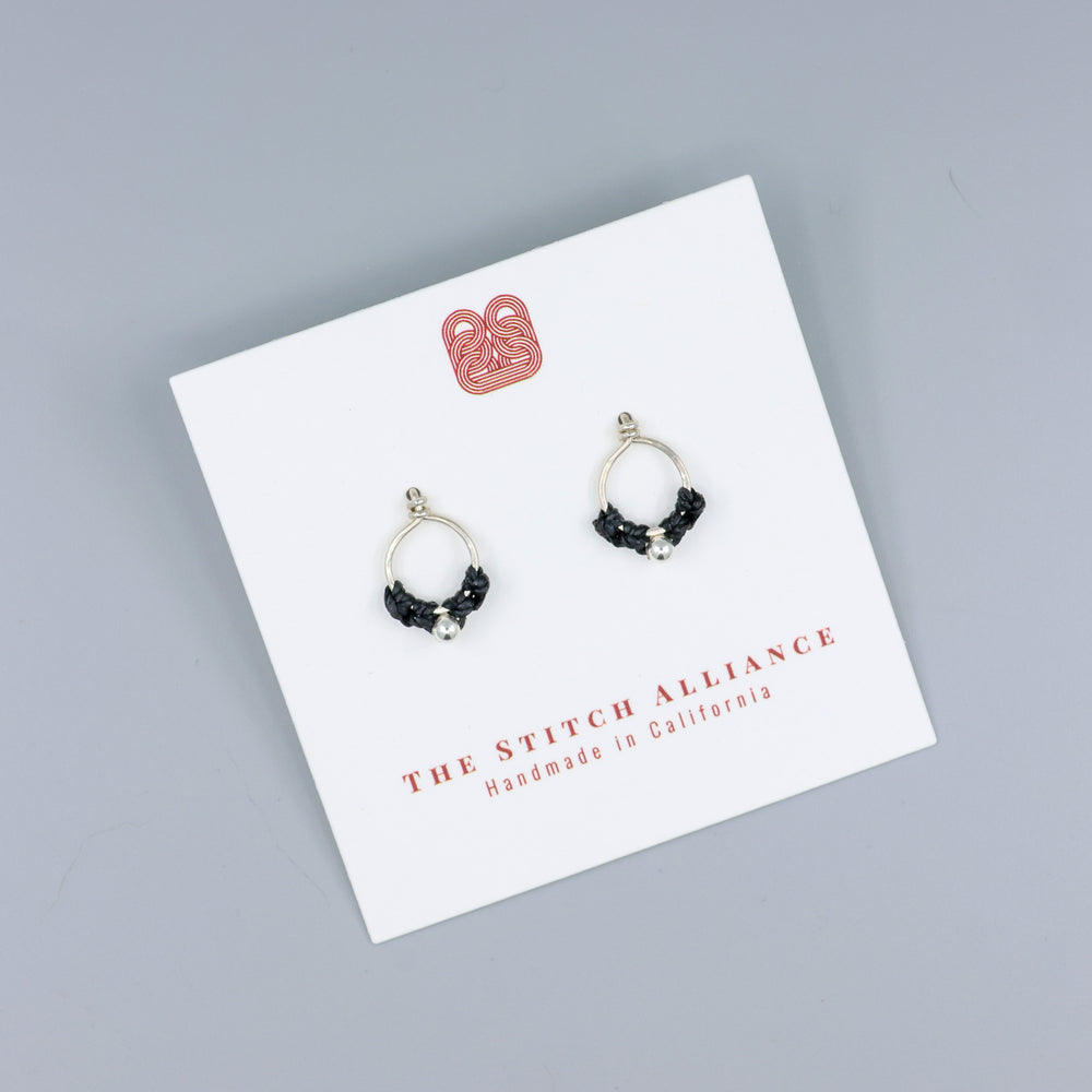 handmade sterling silver black macrame stud earrings