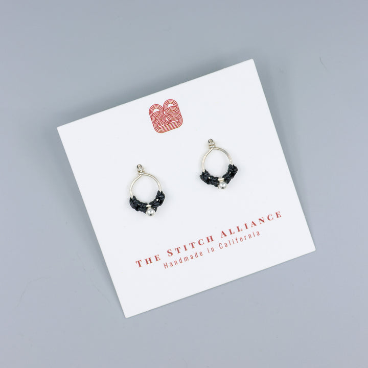 handmade sterling silver black macrame stud earrings