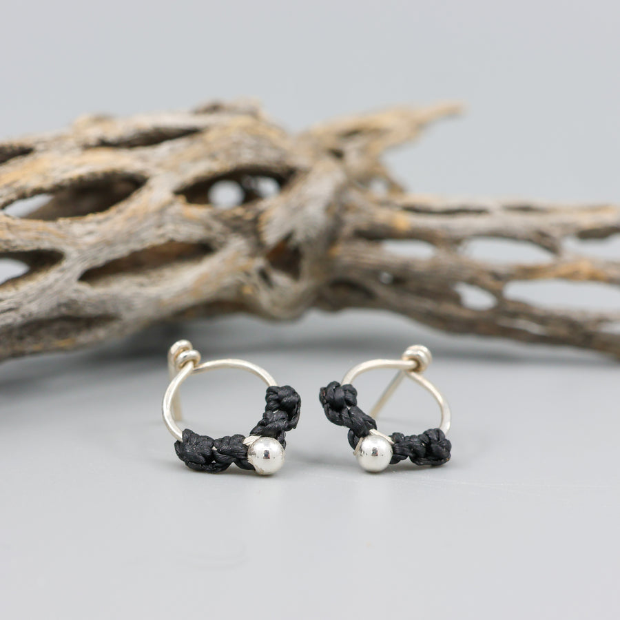 sterling silver black macrame stud earrings
