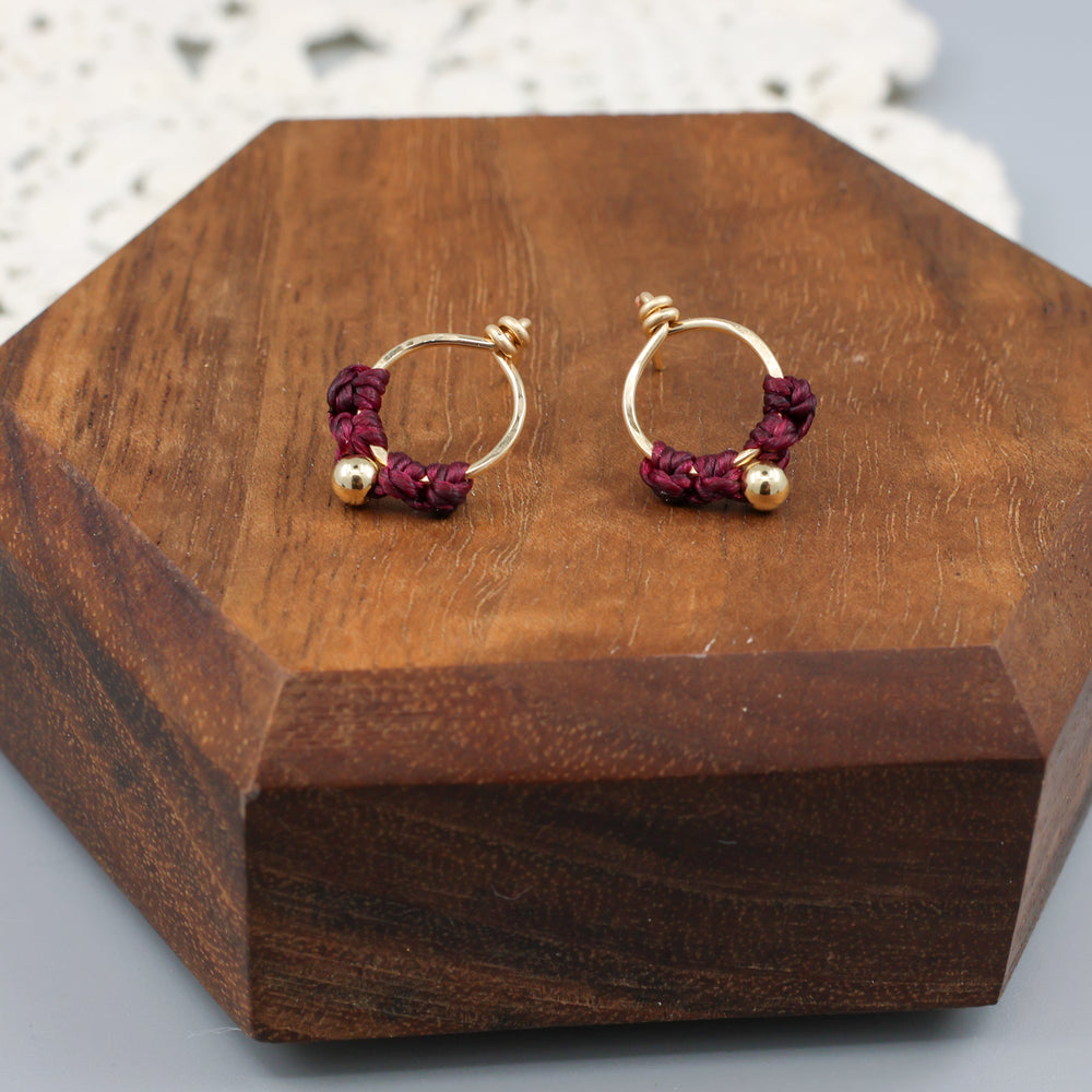 small, gold-filled macrame stud earrings