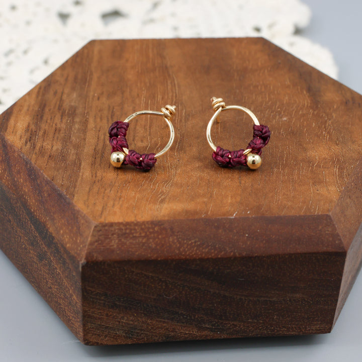 small, gold-filled macrame stud earrings