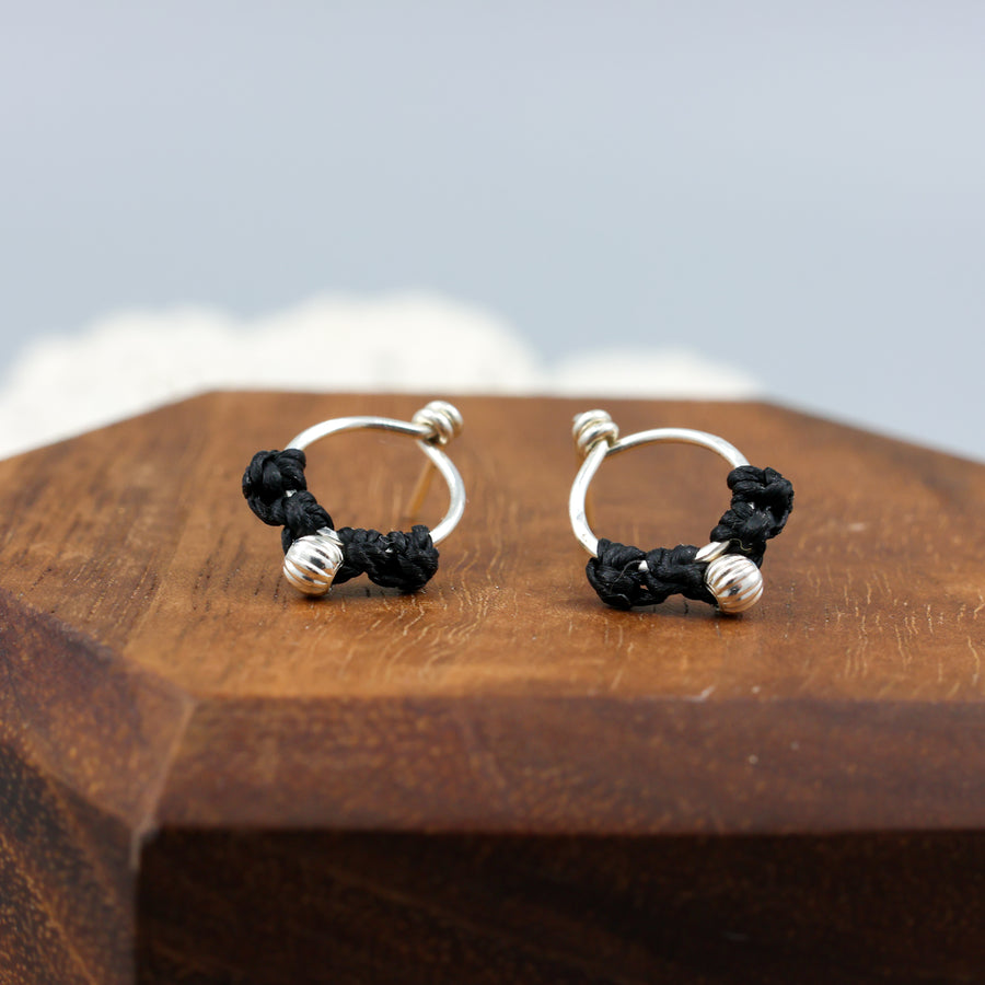 handmade sterling silver macrame stud earrings