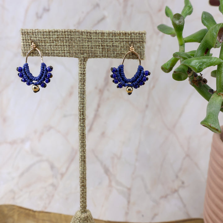 gold fill and blue macrame earrings