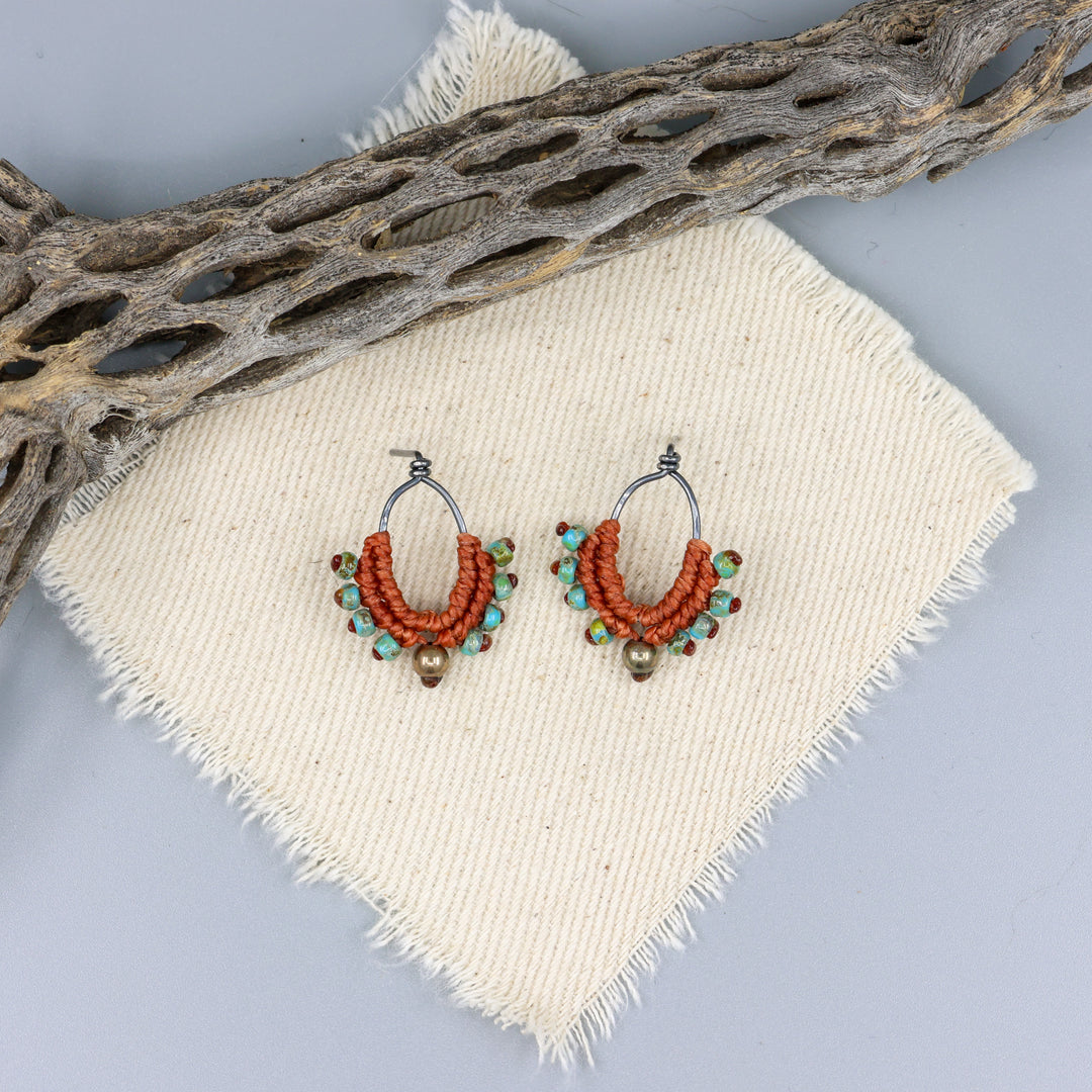 Phoenix Earrings / Oxidized Sterling / Terracotta