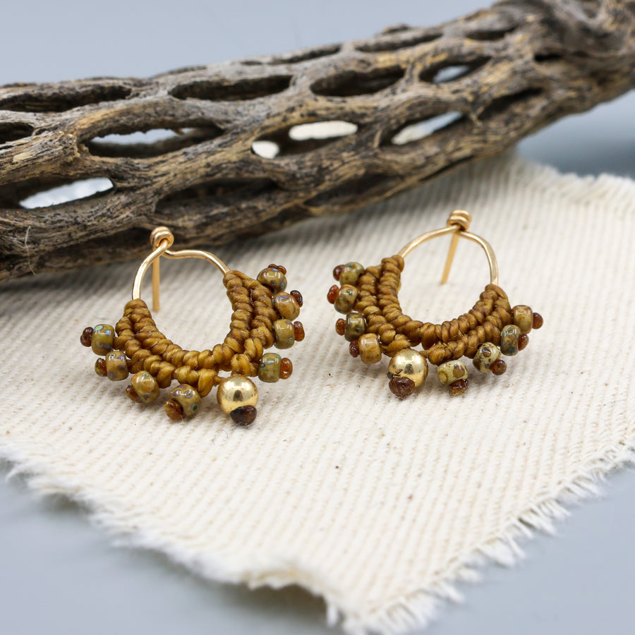 handmade gold macrame earrings