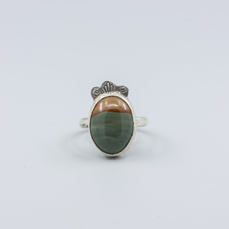 Picture Jasper Sterling Silver Ring on a gray background handmade in california