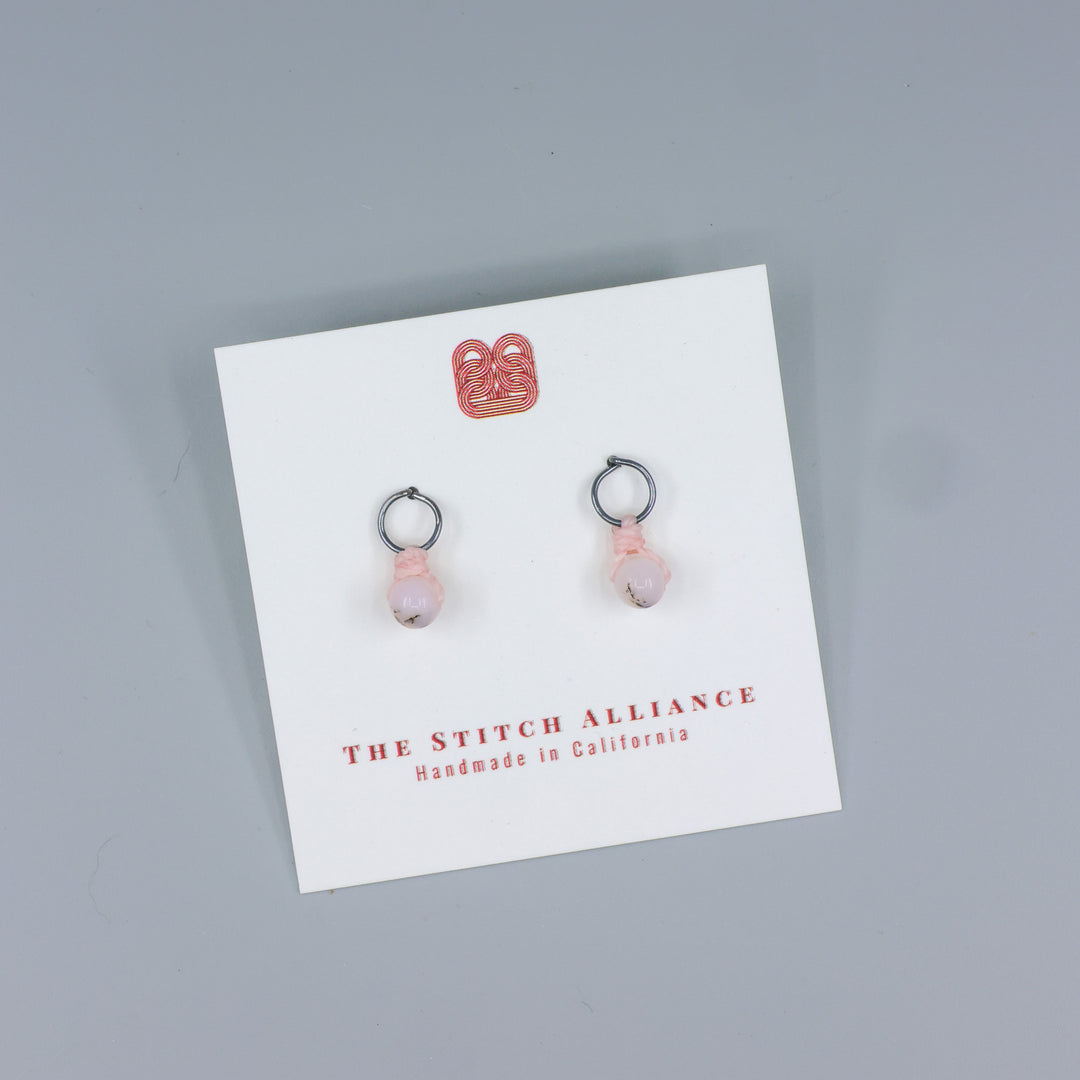 pink opal mini dangle earrings oxidized sterling silver