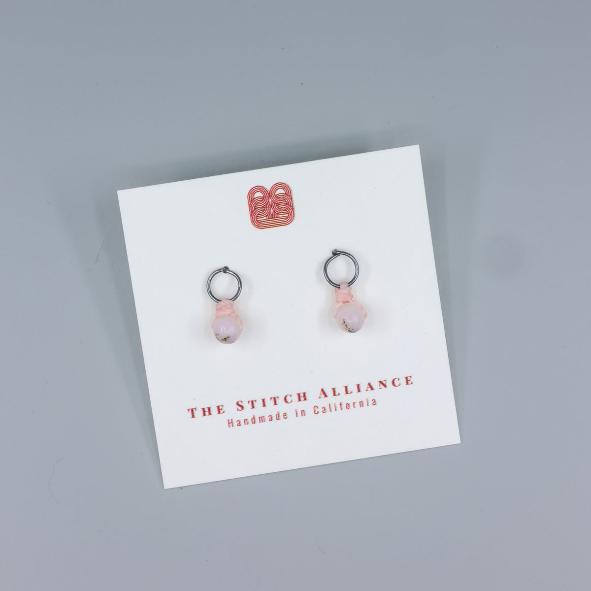 pink opal mini dangle earrings oxidized sterling silver