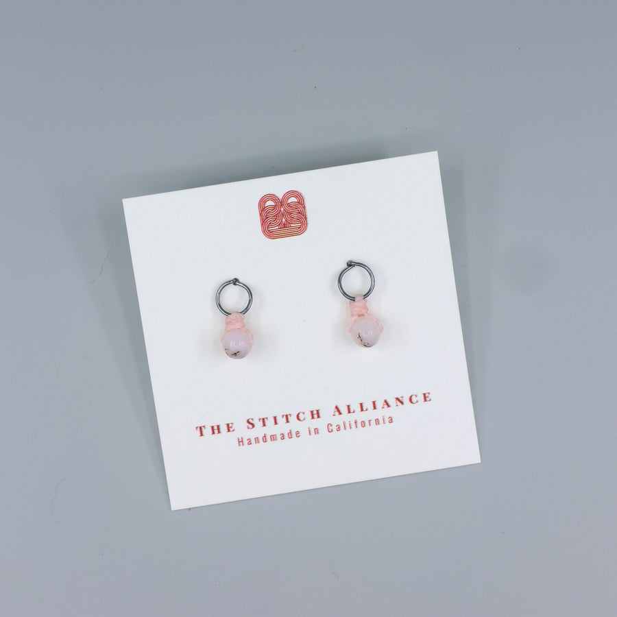 pink opal mini dangle earrings oxidized sterling silver