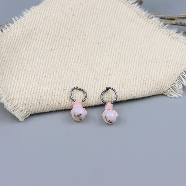 Pink Opal Mini Dangle Earrings - Oxidized Sterling